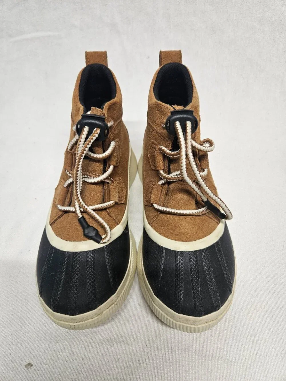 Sorel Kids Waterproof Duck Boot Size 3 Tan Suede Black Rubber Bungee Lace